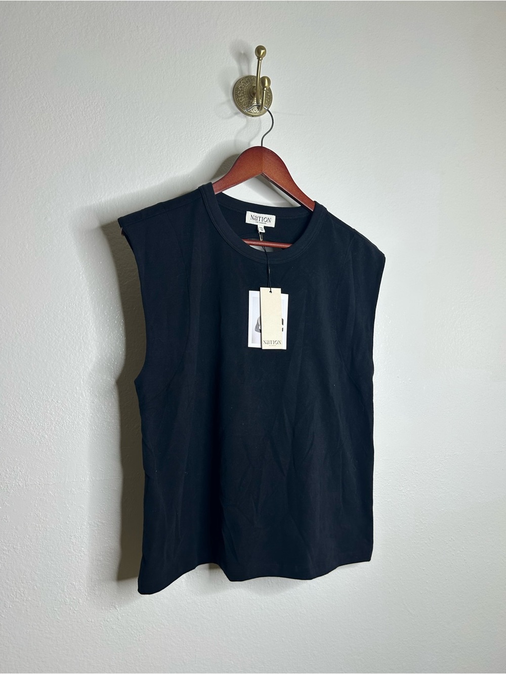 NWT Nation LA Black Pima Cotton Blend Cutout Back Sleeveless Top Size XXL